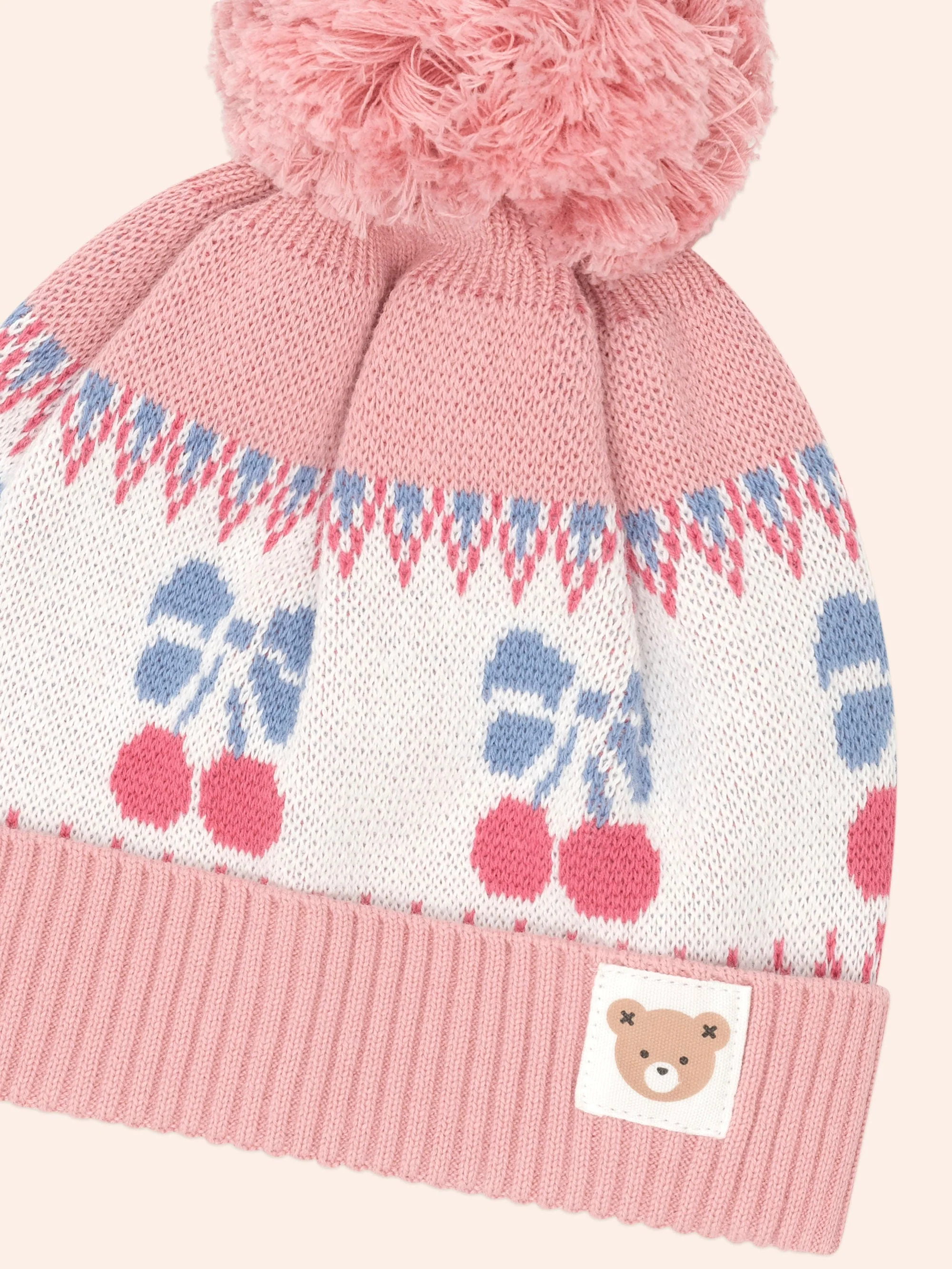 Folk Cherry Bow Beanie Pink - Image 2