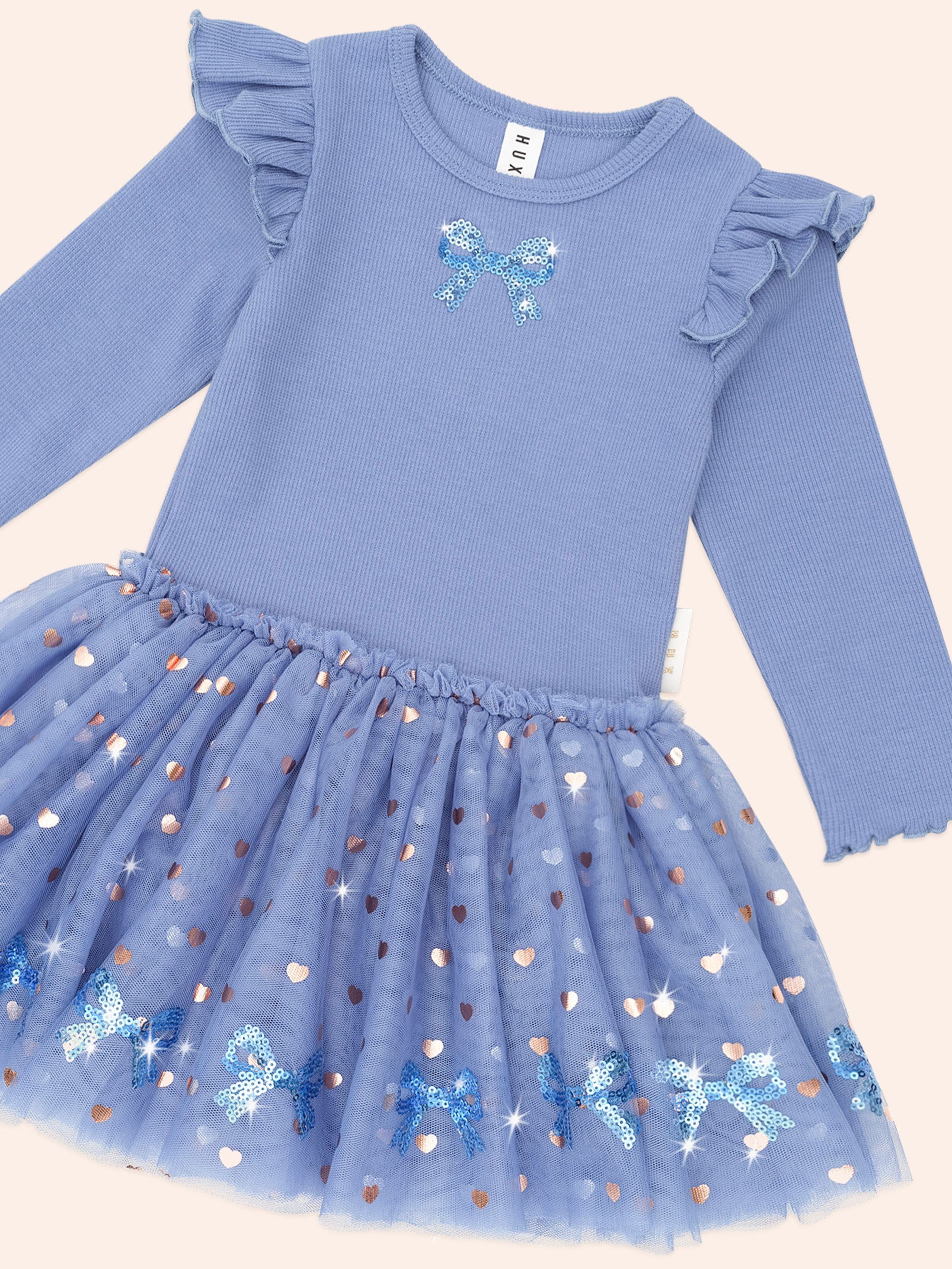 Sequin Bow Tulle Dress Blue - Image 3