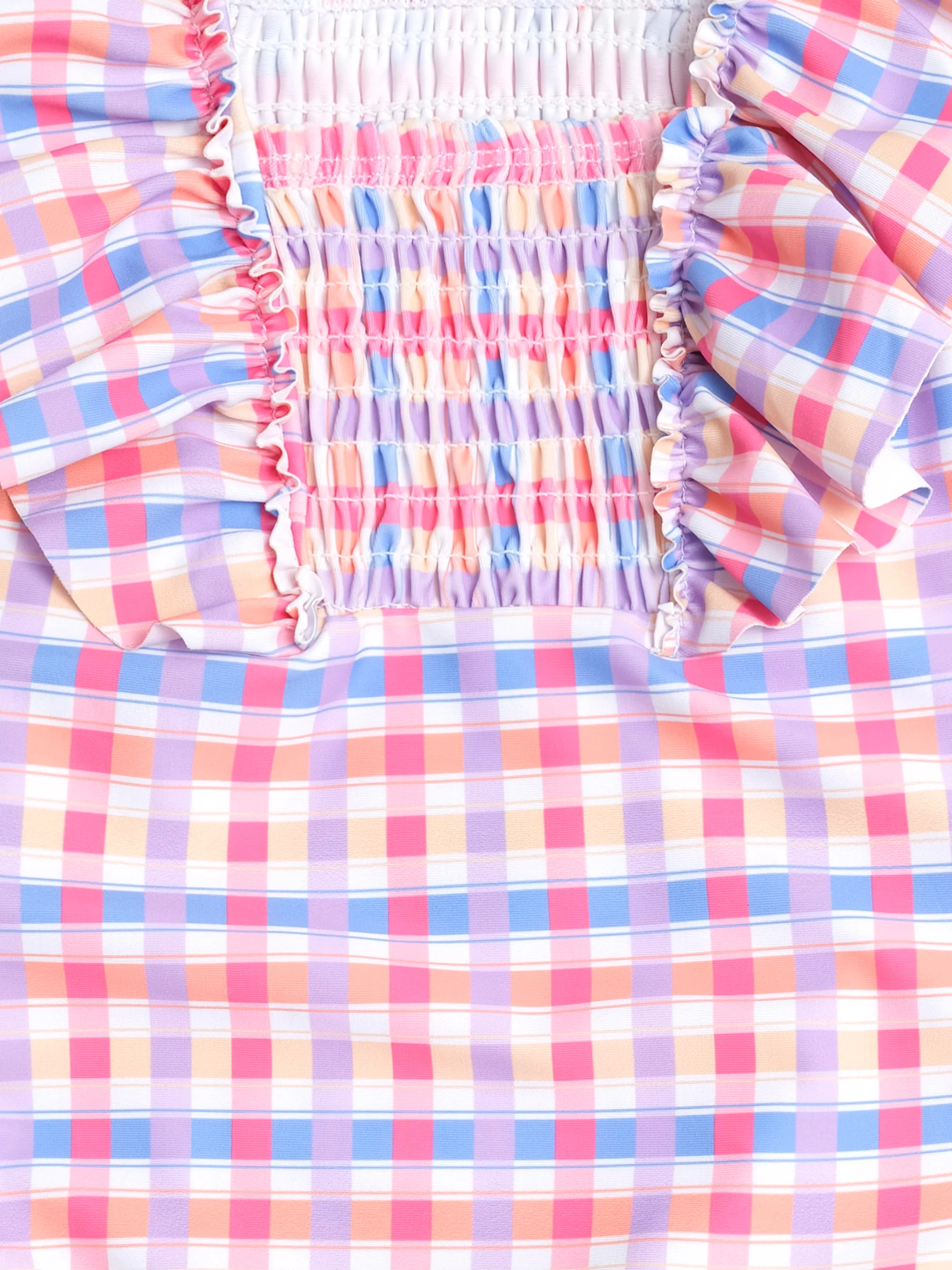 Shirred Frill Swimsuit Rainbow Check - Image 2