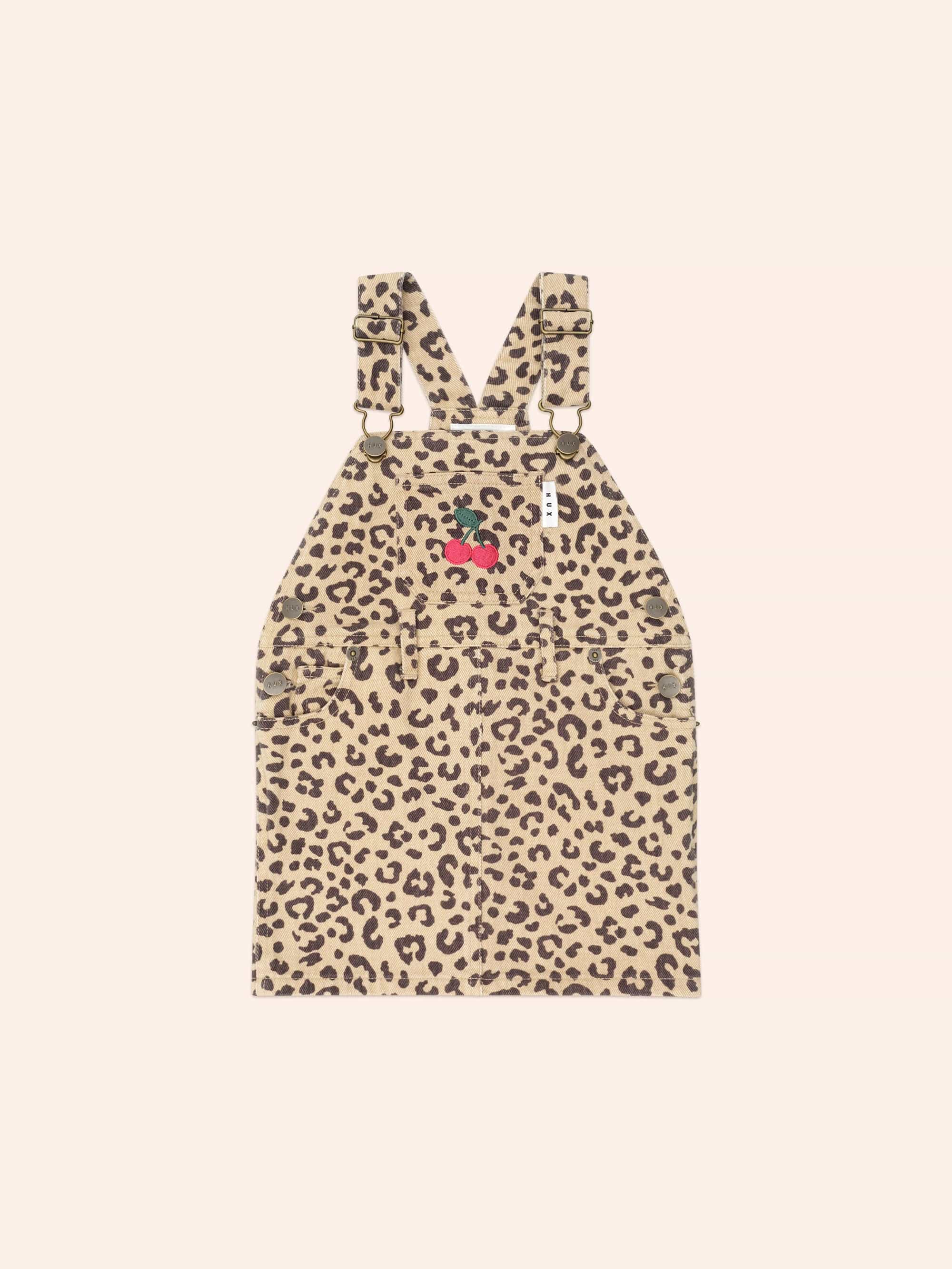 Very Cherry Leopard Print Denim Pinafore